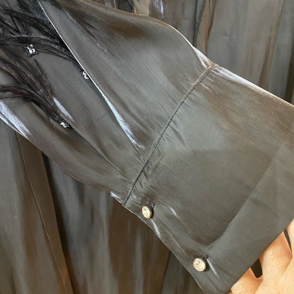 Blouse silk silver  gray color very stylish long - Picture 3 of 4